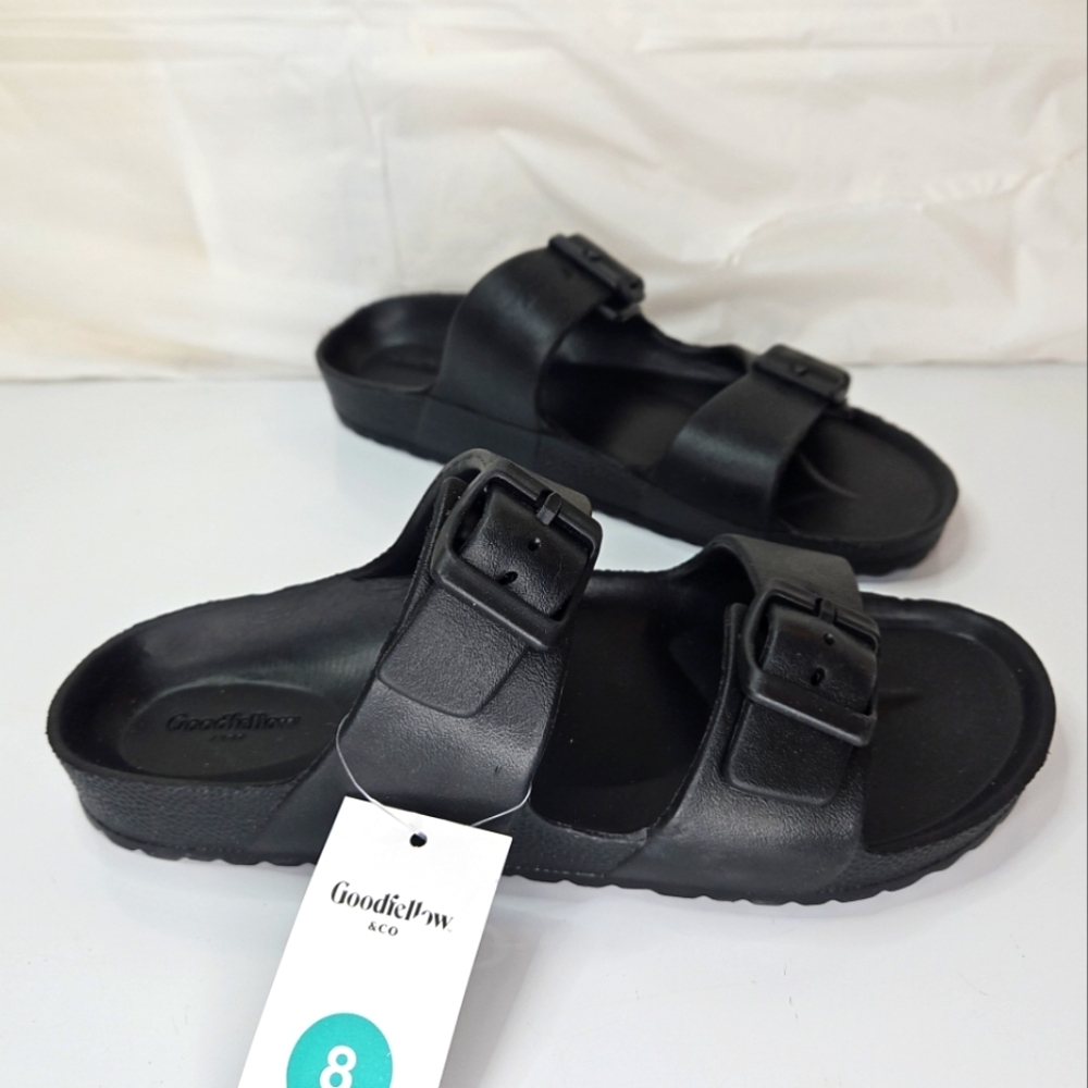 Goodfellow Men's Sandals Casual Foam Slip On Black Buckle Strap Size 8